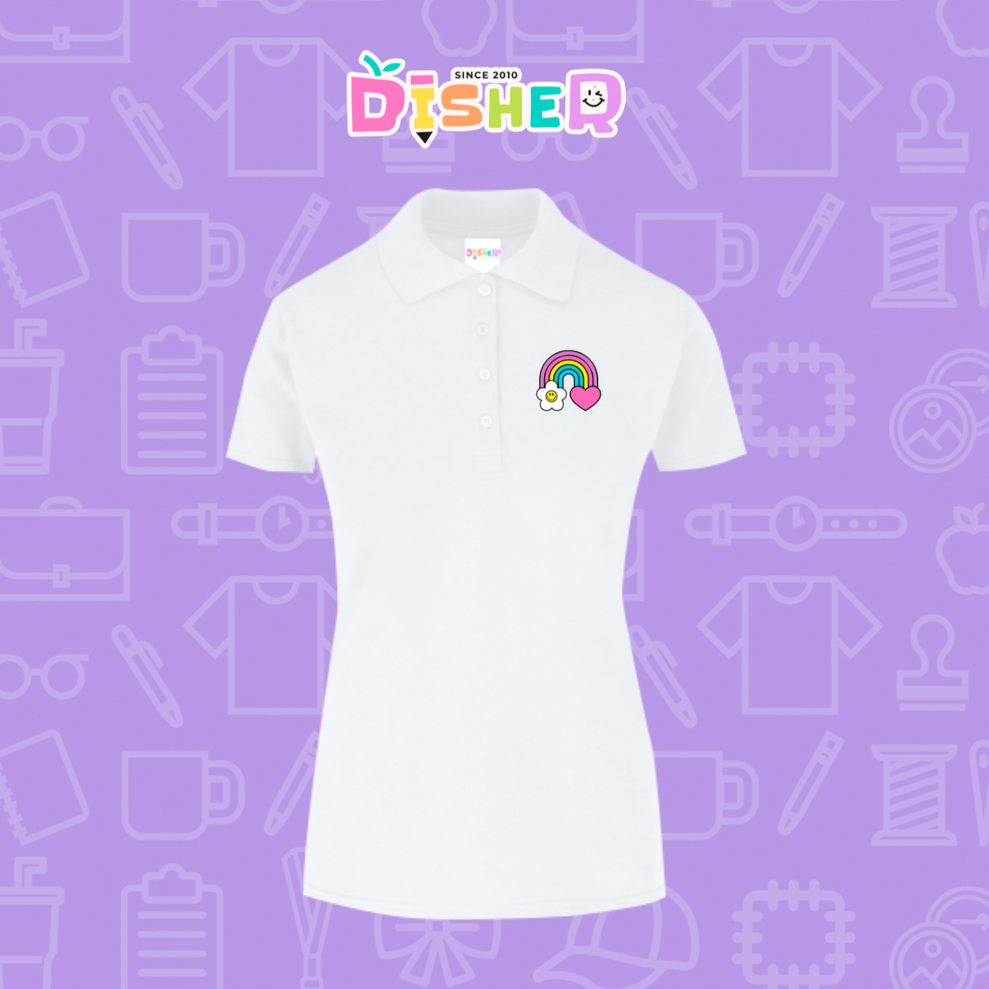 PBY-D-0025: Polo Bordada 50/50 Dama I Arcoíris corazón