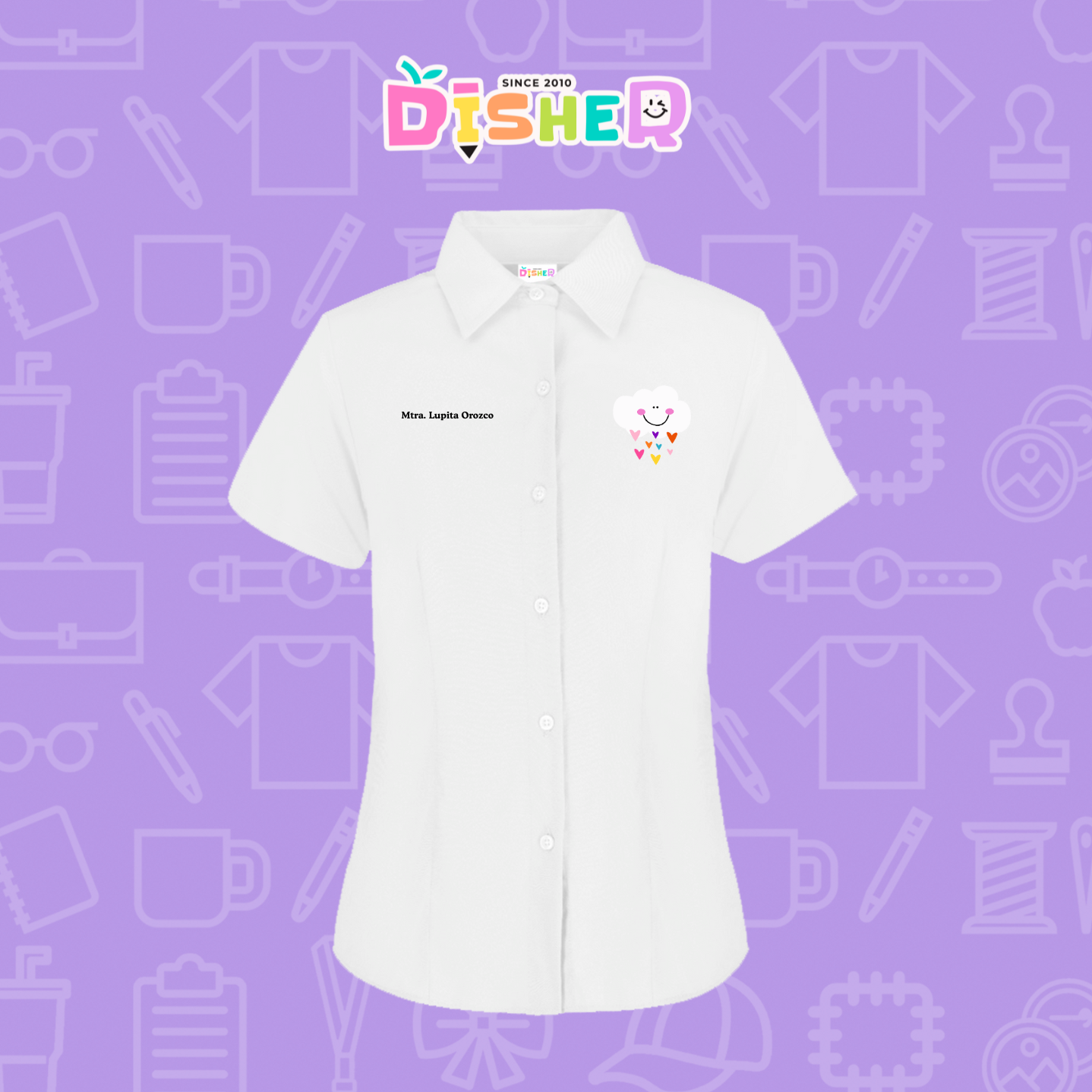 CBGC-D-022: Camisa Bordada Gabardina Manga Corta Dama  I Nube corazones