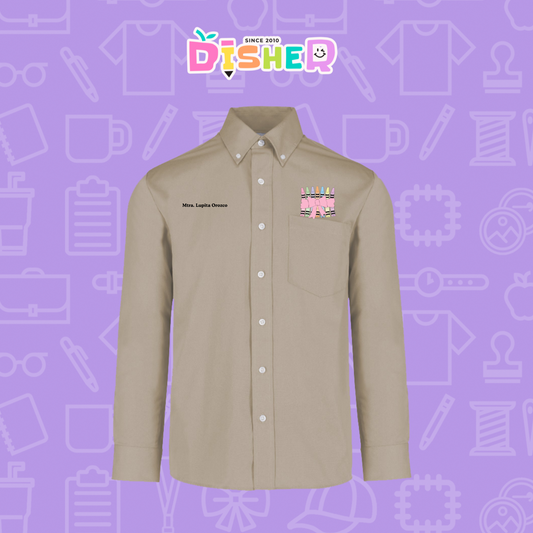 CBGL-C-008: Camisa Bordada Gabardina Manga Larga Caballero I Crayones moño