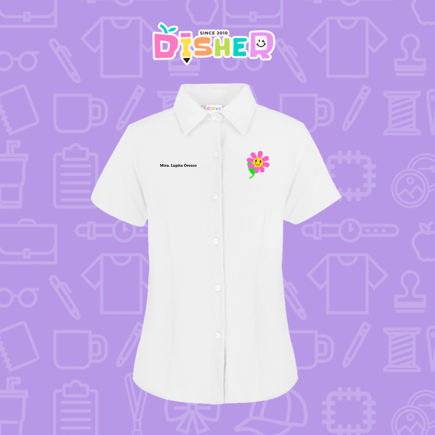 CBGC-D-020: Camisa Bordada Gabardina Manga Corta Dama  I Flor rosita