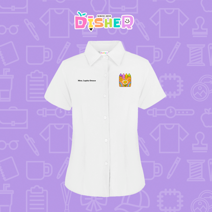 CBGC-D-015: Camisa Bordada Gabardina Manga Corta Dama  I Crayones flores