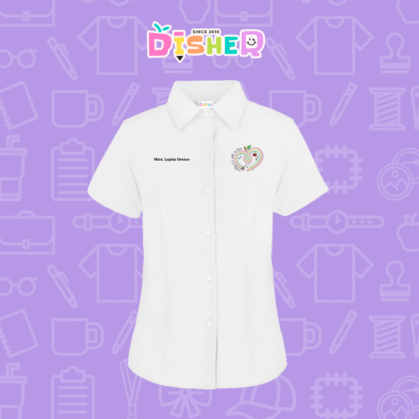 CBGC-D-013: Camisa Bordada Gabardina Manga Corta Dama  I Corazón lápiz tonos pastel