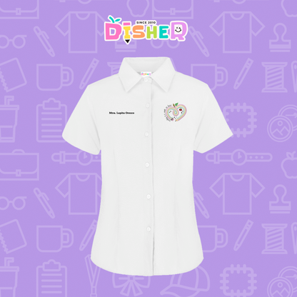 CBGC-D-013: Camisa Bordada Gabardina Manga Corta Dama  I Corazón lápiz tonos pastel