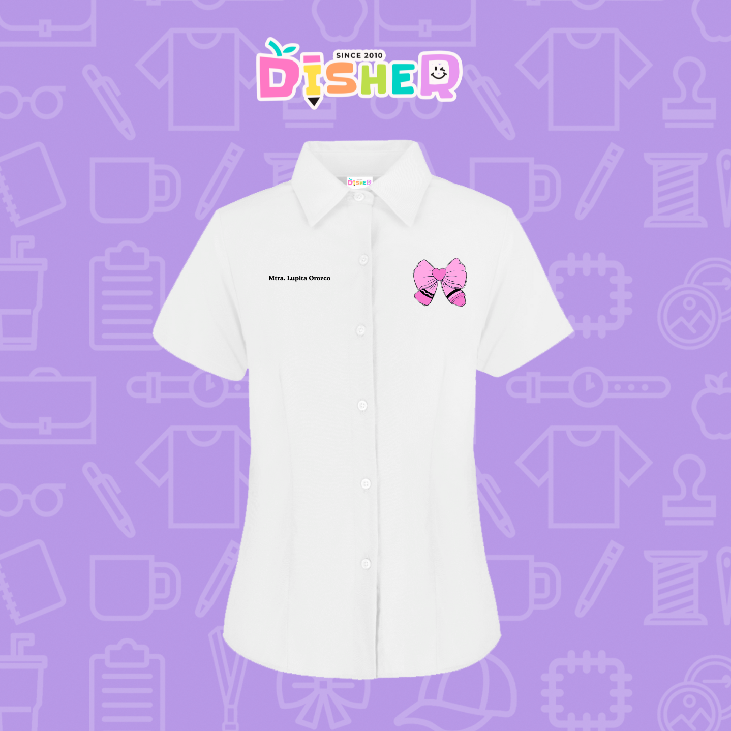 CBGC-D-009: Camisa Bordada Gabardina Manga Corta Dama  I Moño rosa crayón