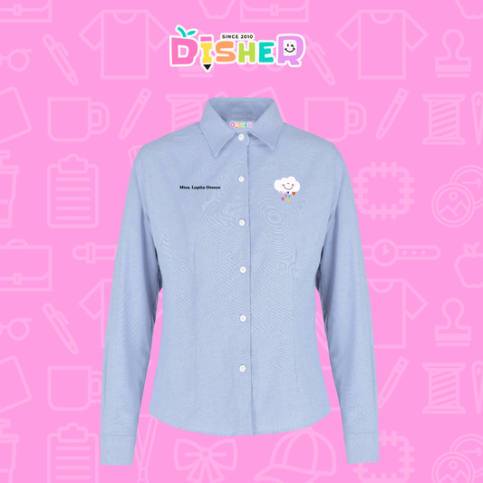 CBOL-D-022: Camisa Bordada Oxford Manga Corta Dama I Nube corazones