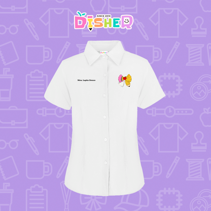 CBGC-D-005: Camisa Bordada Gabardina Manga Corta Dama  I Moño lápiz hoja