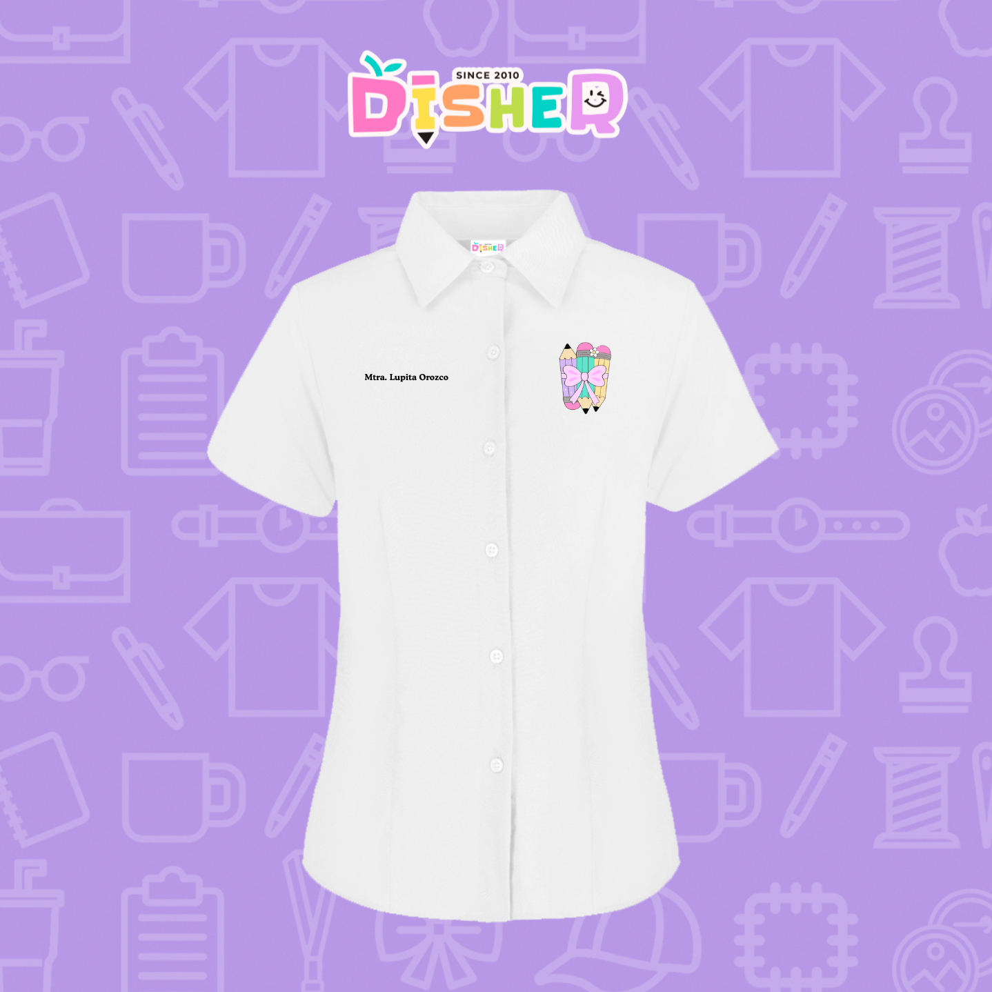 CBGC-D-007: Camisa Bordada Gabardina Manga Corta Dama  I Lápices moño