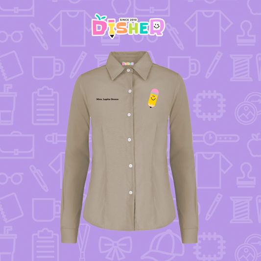CBGL-D-031: Camisa Bordada Gabardina Manga corta Dama I Smiley pencil