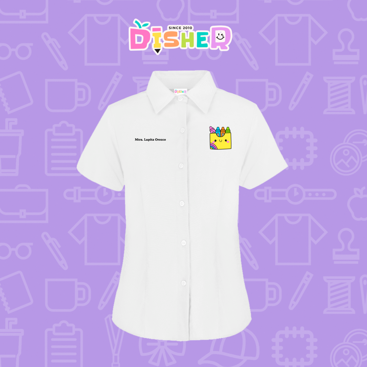 CBGC-D-016: Camisa Bordada Gabardina Manga Corta Dama  I Cajita crayola
