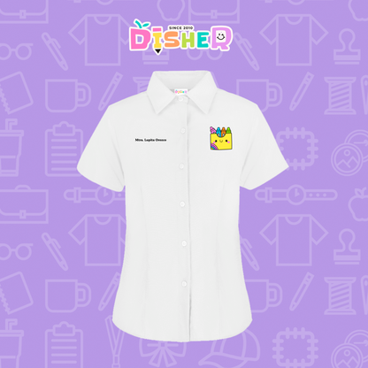CBGC-D-016: Camisa Bordada Gabardina Manga Corta Dama  I Cajita crayola
