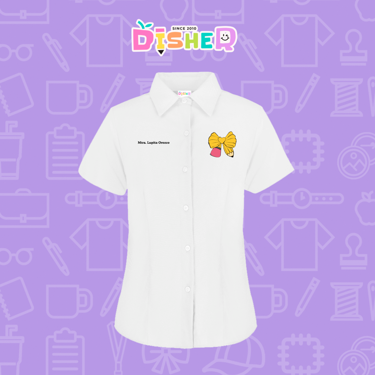 CBGC-D-011: Camisa Bordada Gabardina Manga Corta Dama  I Moño lápiz amarillo