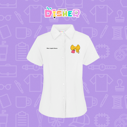 CBGC-D-011: Camisa Bordada Gabardina Manga Corta Dama  I Moño lápiz amarillo