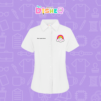 CBGC-D-017: Camisa Bordada Gabardina Manga Corta Dama  I Nube arcoiris