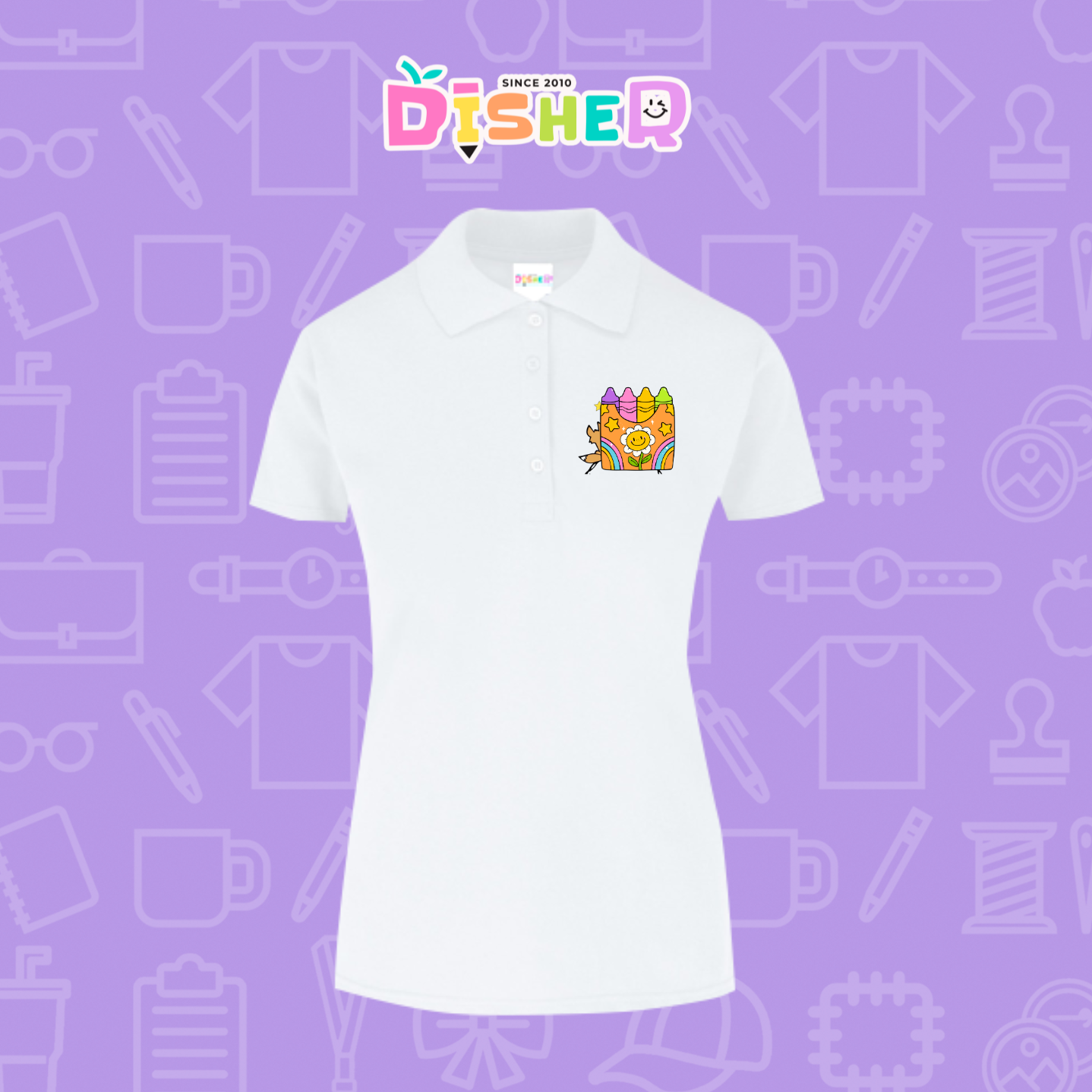 PBY-D-0015: Polo Bordada 50/50 Dama I Crayones flor