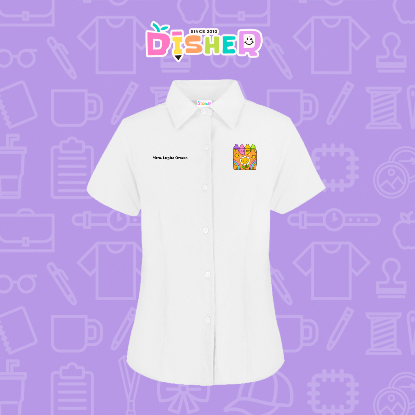 CBGC-D-015: Camisa Bordada Gabardina Manga Corta Dama  I Crayones flores