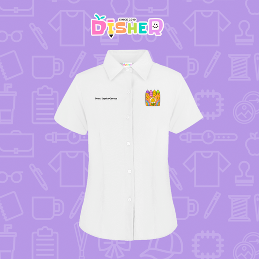 CBGC-D-015: Camisa Bordada Gabardina Manga Corta Dama  I Crayones flores