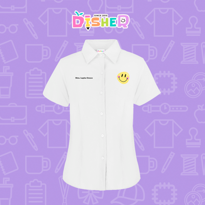 CBGC-D-021: Camisa Bordada Gabardina Manga Corta Dama  I Happy face