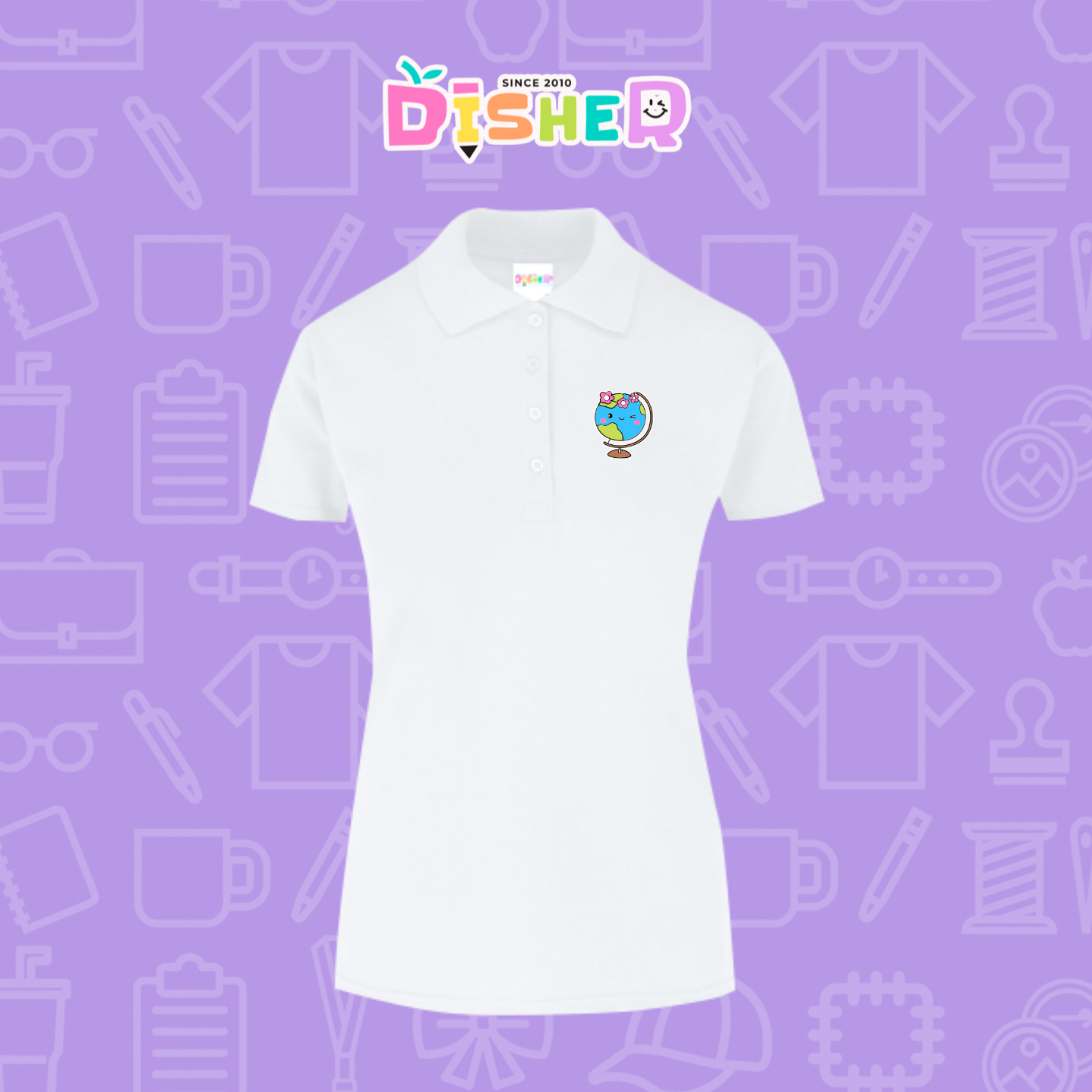 PBY-D-0038: Polo Bordada 50/50 Dama I Mundo con flores