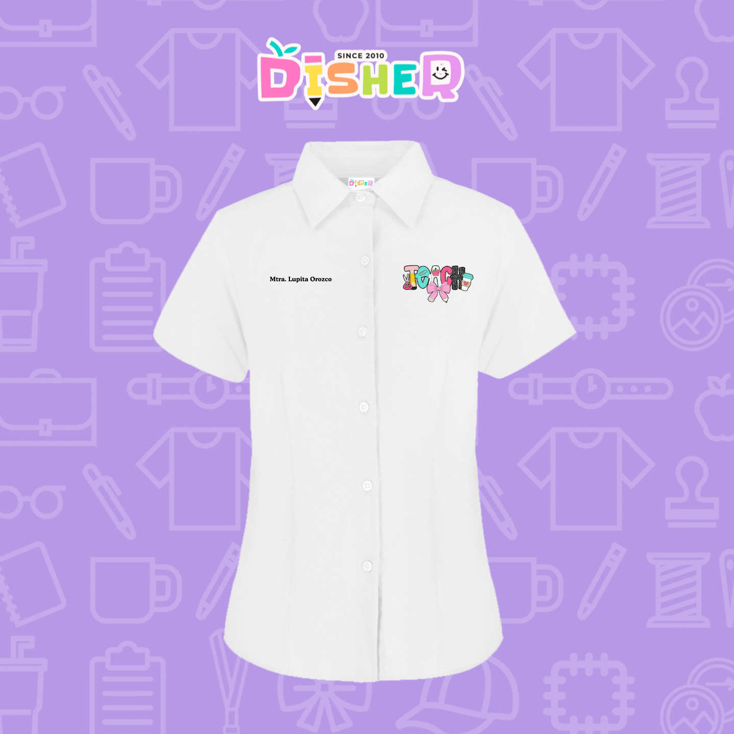 CBGC-D-006: Camisa Bordada Gabardina Manga Corta Dama  I Teach pink