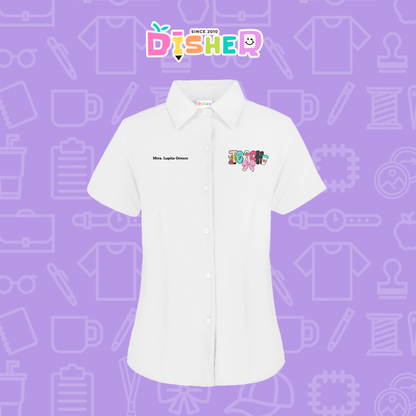 CBGC-D-006: Camisa Bordada Gabardina Manga Corta Dama  I Teach pink