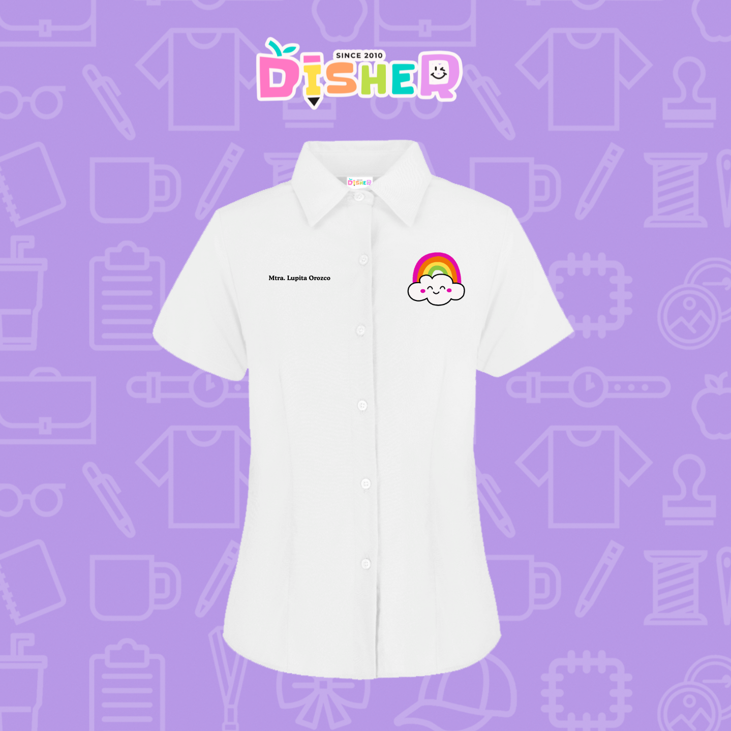 CBGC-D-017: Camisa Bordada Gabardina Manga Corta Dama  I Nube arcoiris