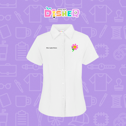 CBGC-D-020: Camisa Bordada Gabardina Manga Corta Dama  I Flor rosita