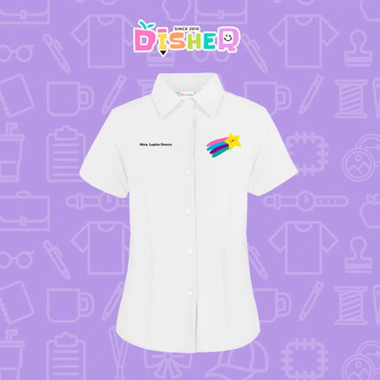 CBGC-D-019: Camisa Bordada Gabardina Manga Corta Dama  I Estrella fugaz