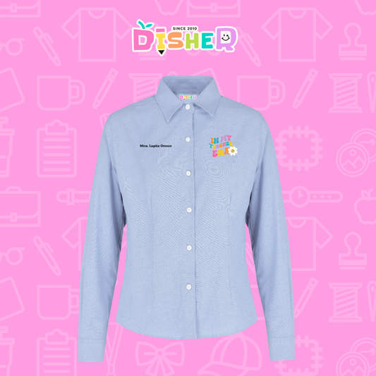 CBOL-D-028: Camisa Bordada Oxford Manga Corta Dama I In my teacher era