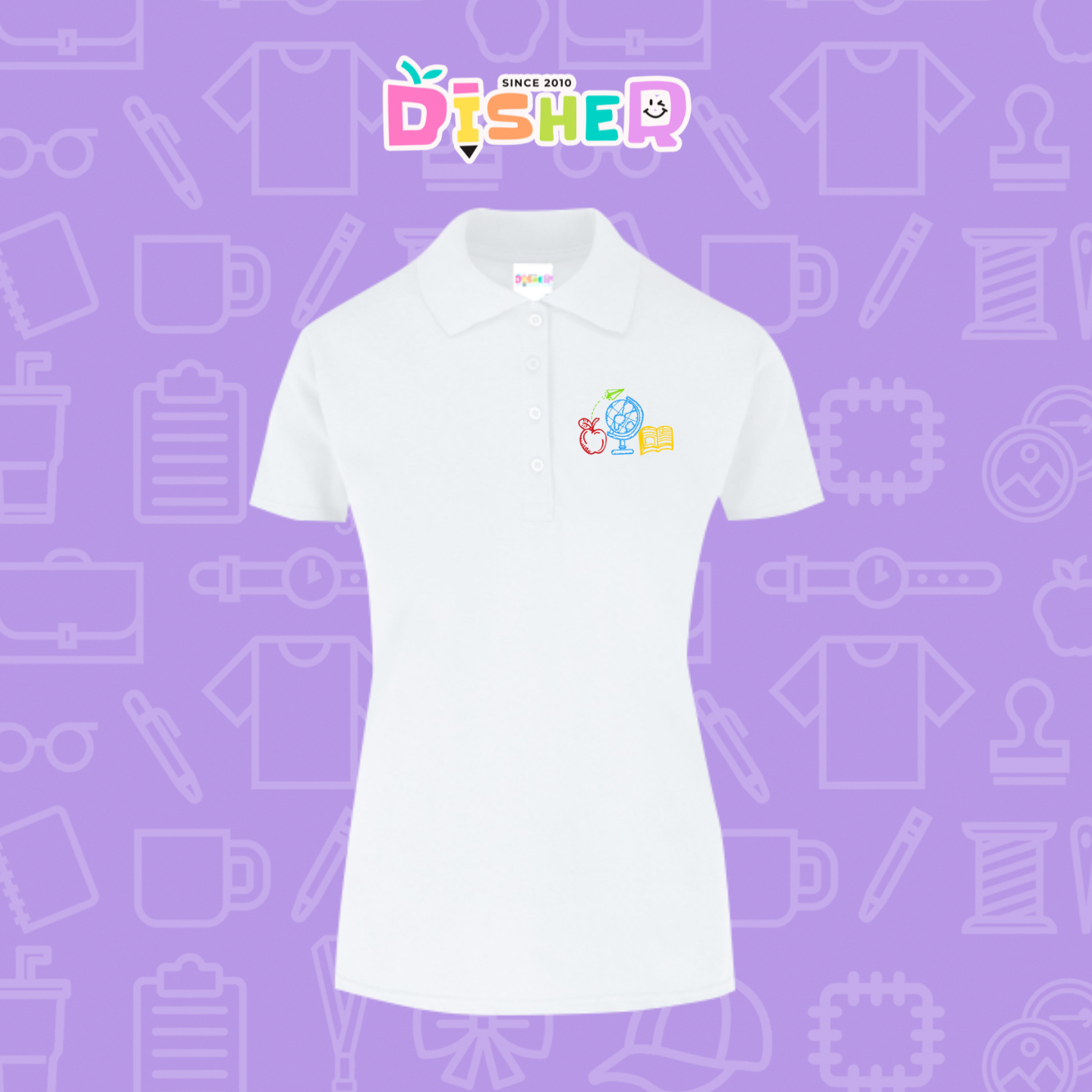 PBY-D-0071: Polo Bordada 50/50 Dama I Globo terráqueo trazos