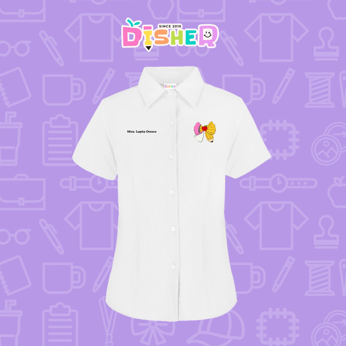 CBGC-D-005: Camisa Bordada Gabardina Manga Corta Dama  I Moño lápiz hoja