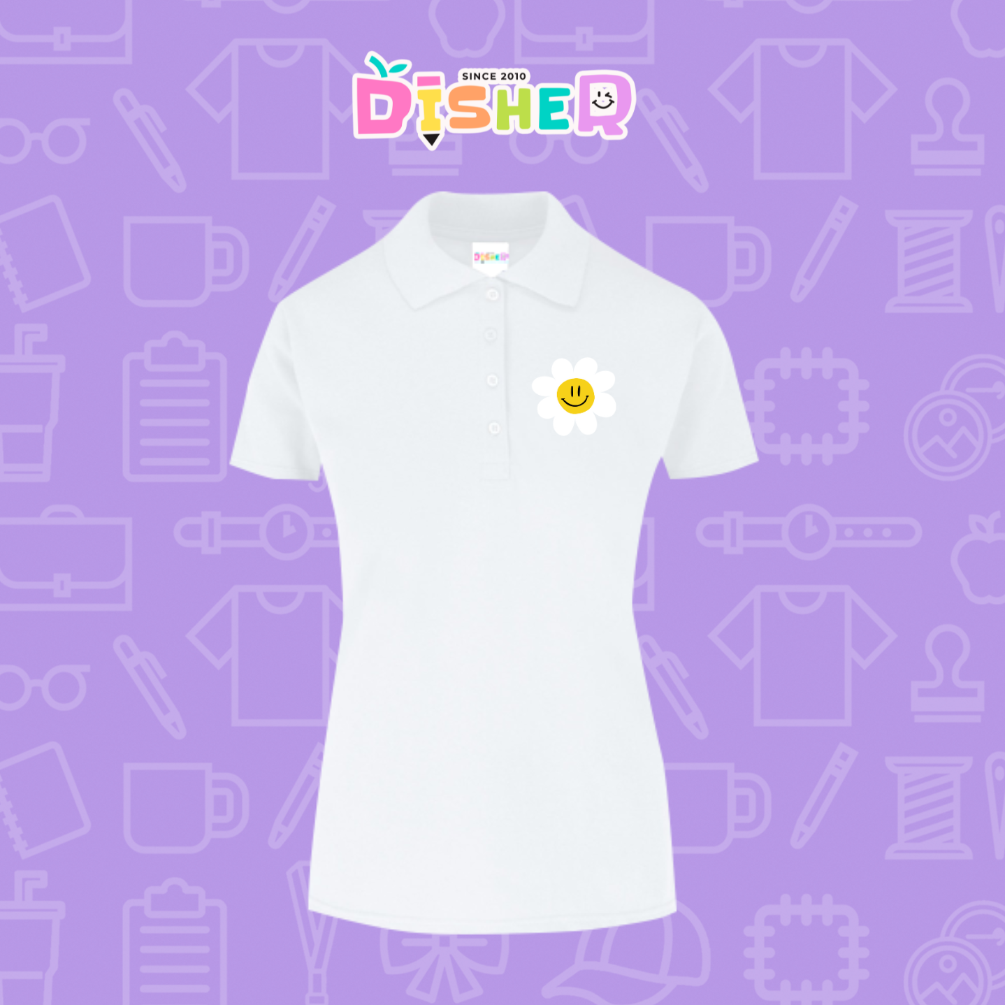 PBY-D-0023: Polo Bordada 50/50 Dama I Flor blanca