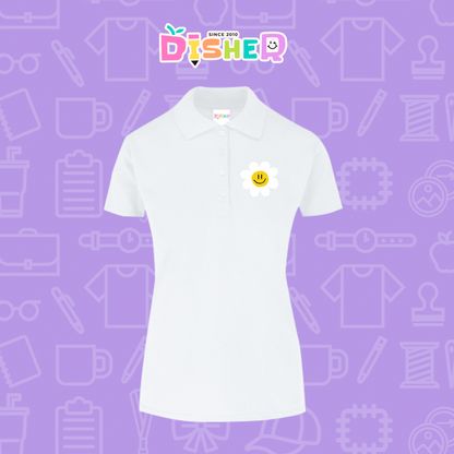 PBY-D-0023: Polo Bordada 50/50 Dama I Flor blanca