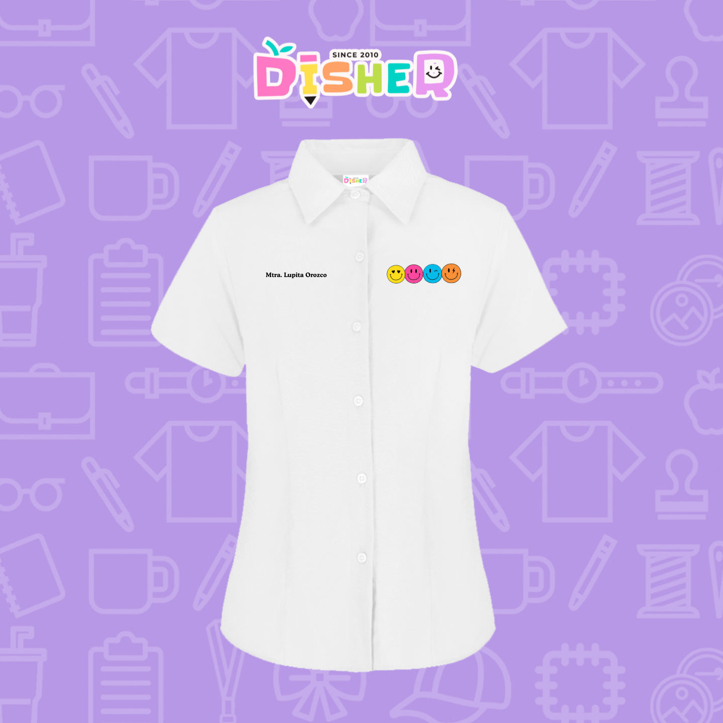 CBGC-D-024: Camisa Bordada Gabardina Manga Corta Dama  I Caritas felices