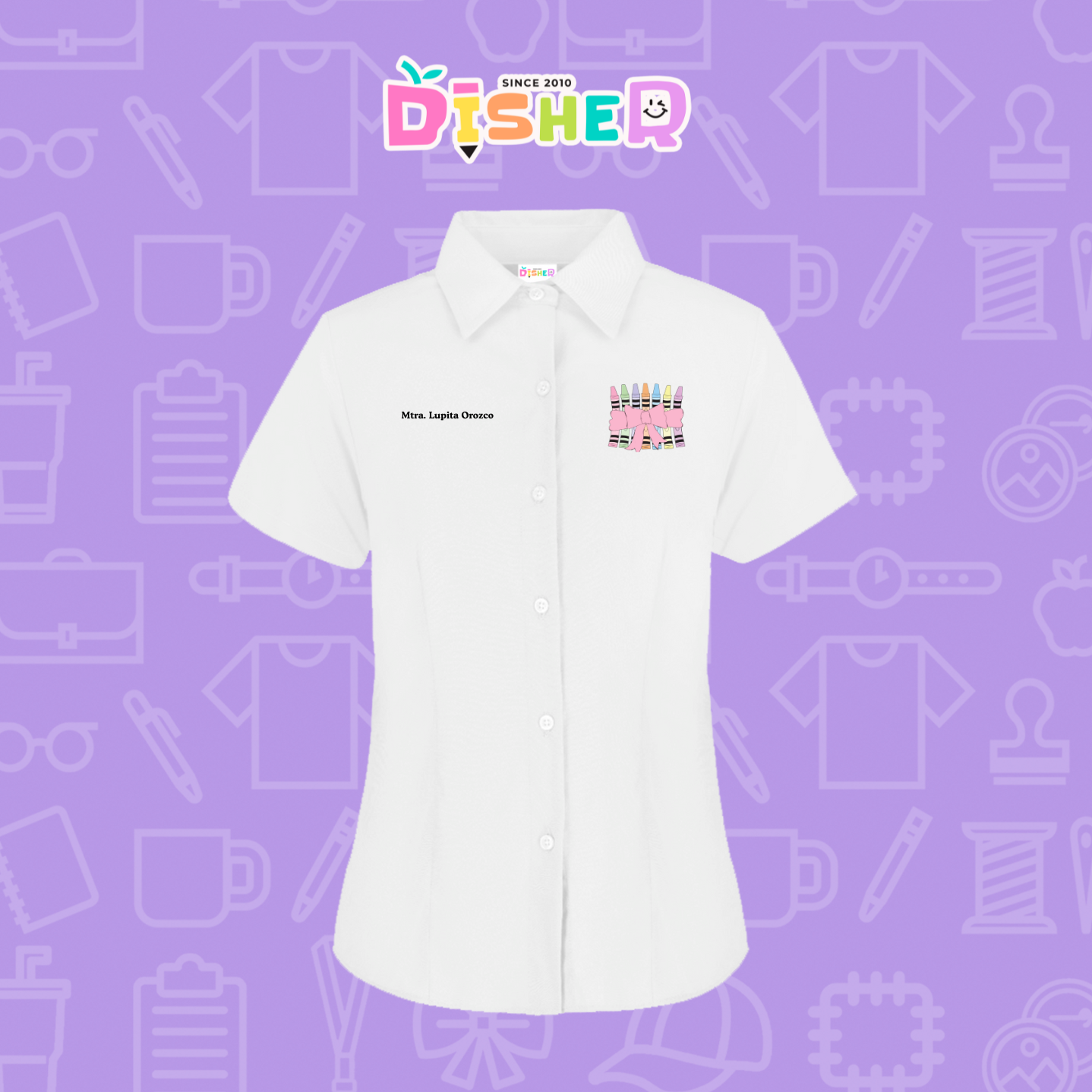 CBGC-D-008: Camisa Bordada Gabardina Manga Corta Dama  I Crayones moño
