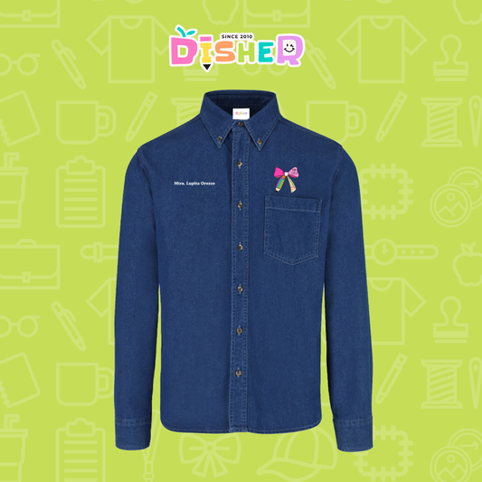 CBML-C-040 Camisa Bordada Mezclilla Manga Larga Caballero  I Moño arcoiris