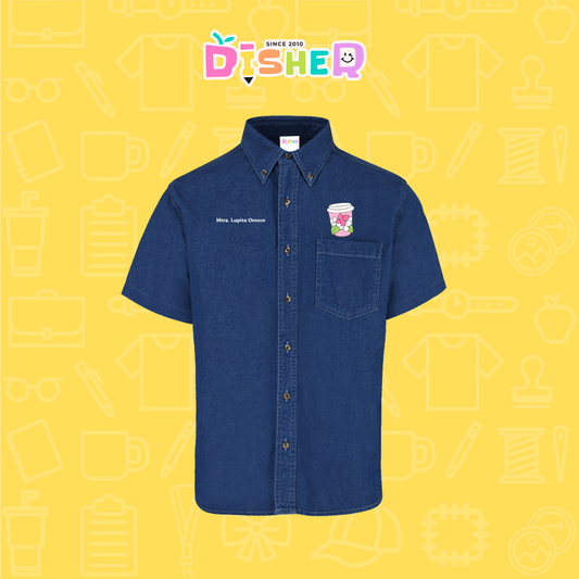 CBMC-C-041: Camisa Bordada Mezclilla Manga Corta Caballero  I Cafe flores