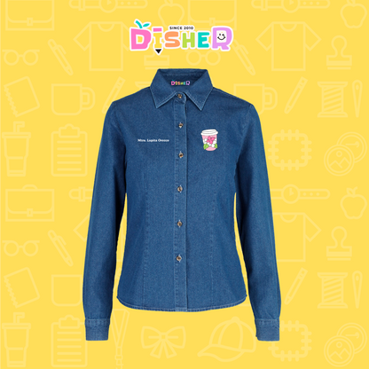 CBML-D-041: Camisa Bordada Mezclilla Manga Larga Dama  I Cafe flores