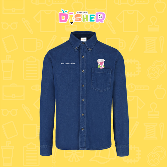 CBML-C-041 Camisa Bordada Mezclilla Manga Larga Caballero  I Cafe flores