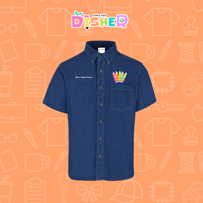 CBMC-C-042: Camisa Bordada Mezclilla Manga Corta Caballero  I Amigas crayolas