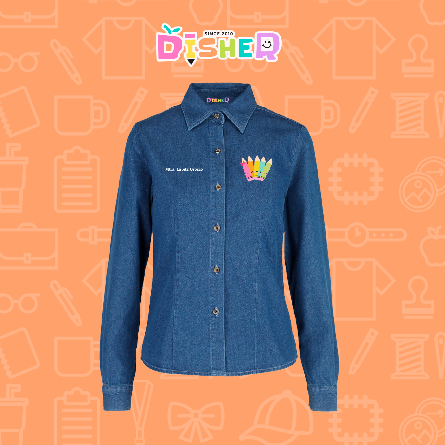 CBML-D-042: Camisa Bordada Mezclilla Manga Larga Dama  I Amigas crayolas