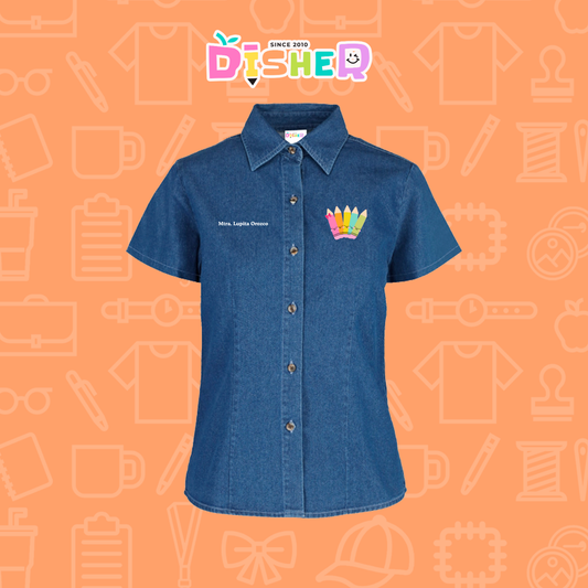 CBMC-D-042: Camisa Bordada Mezclilla Manga Corta Dama  I Amigas crayolas
