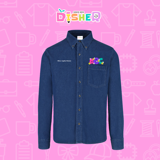 CBML-C-043 Camisa Bordada Mezclilla Manga Larga Caballero  I Abc flores