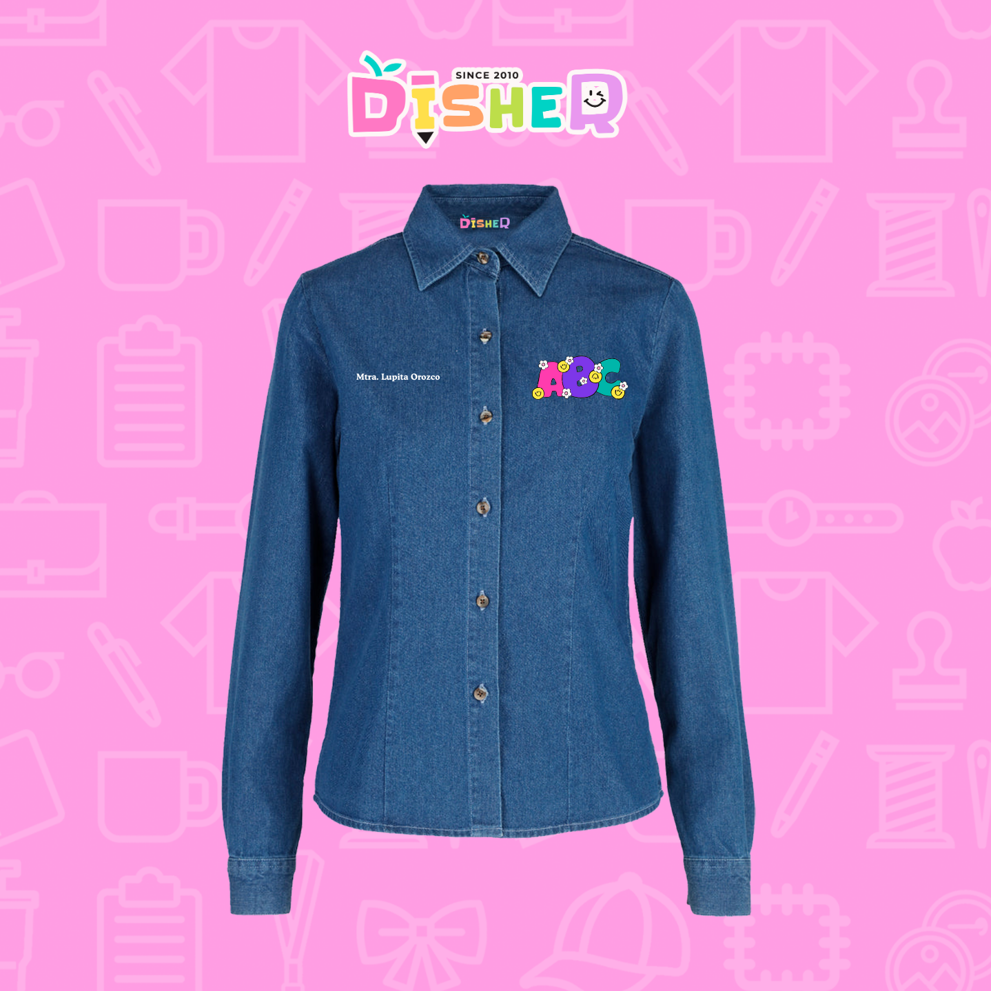 CBML-D-043: Camisa Bordada Mezclilla Manga Larga Dama  I Abc flores