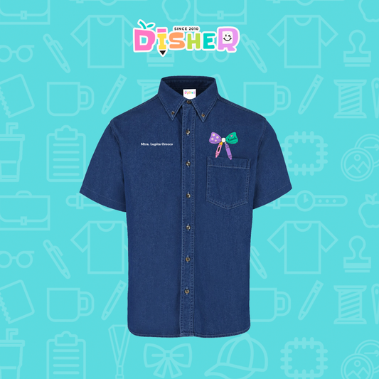 CBMC-C-044: Camisa Bordada Mezclilla Manga Corta Caballero  I Moño crayolita