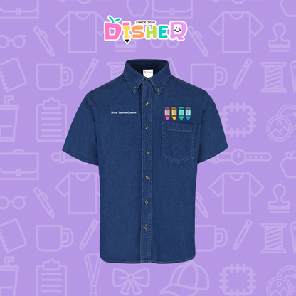 CBMC-C-045: Camisa Bordada Mezclilla Manga Corta Caballero  I Crayolas pastel