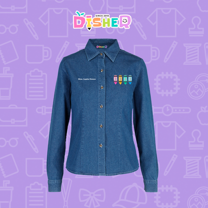 CBML-D-045: Camisa Bordada Mezclilla Manga Larga Dama  I Crayolas pastel