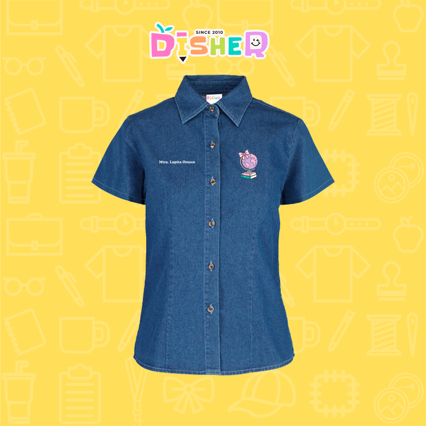 CBMC-D-047: Camisa Bordada Mezclilla Manga Corta Dama  I Mundo rosita