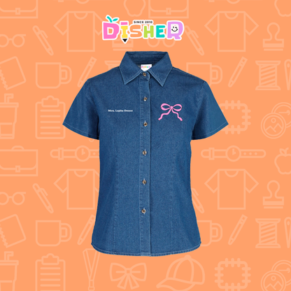 CBMC-D-048: Camisa Bordada Mezclilla Manga Corta Dama  I Moño girly