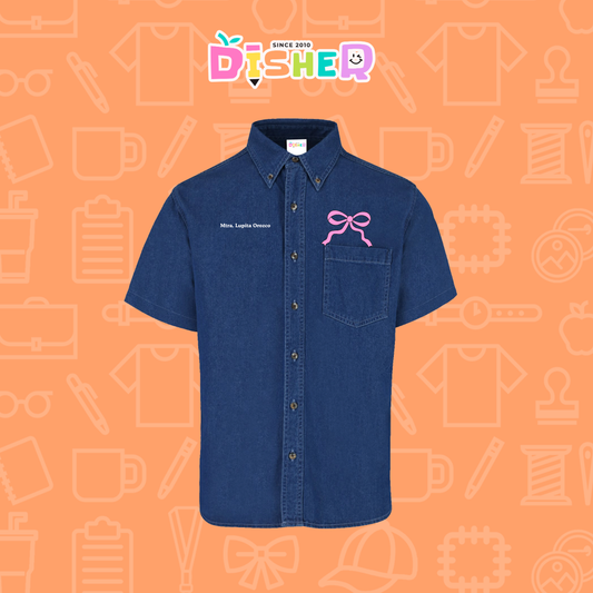 CBMC-C-048: Camisa Bordada Mezclilla Manga Corta Caballero  I Moño girly