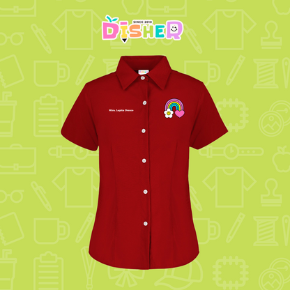 CBGC-D-025: Camisa Bordada Gabardina Manga Corta Dama  I Arcoiris corazón